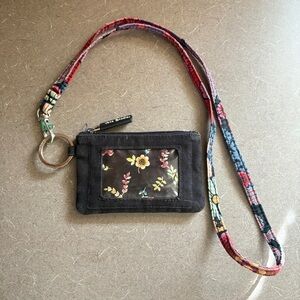 Vera Bradley Black Floral ID Holder with Colorful Lanyard